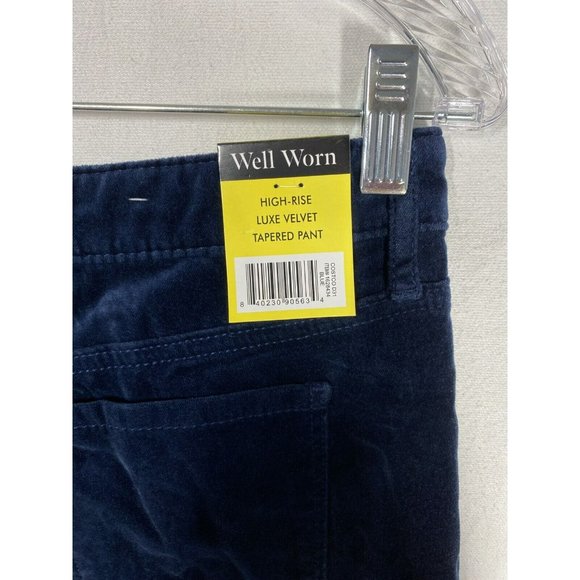 Well Worn Womens High Rise Luxe Velvet Tapered Pant 5 Pockets Size 6/28 Blue - Picture 7 of 9